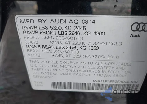 2015 Audi Q5 2.0T Premium из США, поврежденный, VIN WA1LFAFP3FA035408